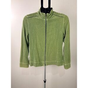 Amber Sun Sage Green Velour Full Zip Track Jacket Mock Neck Small